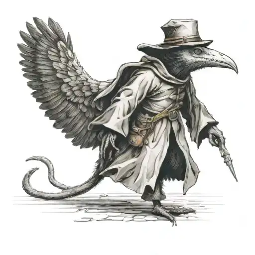 A rat masquerading as a plague doctor.. I don't want a bird in the picture. Little people running away from a mouse. tattoo design idea