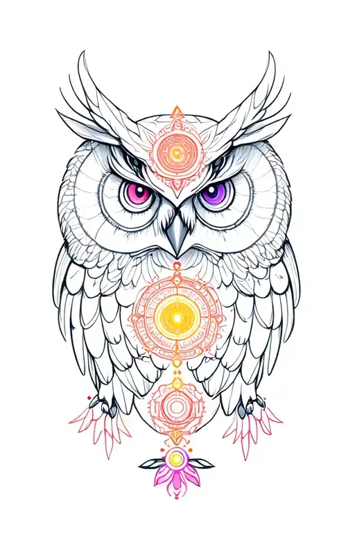 owl and chakra symbols tattoo design idea