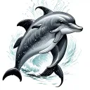 Child name "Kaitlyn" intertwined with dolphin jumping tattoo design idea