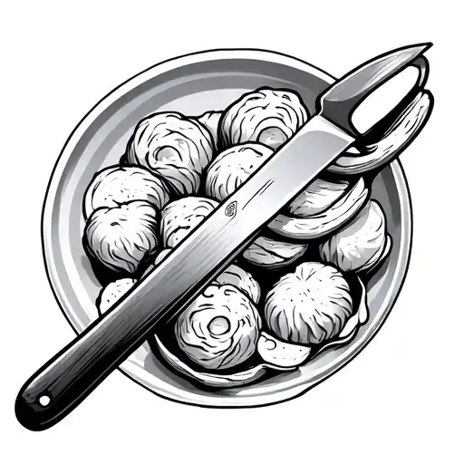 Japanese chef knife cutting food tattoo design idea