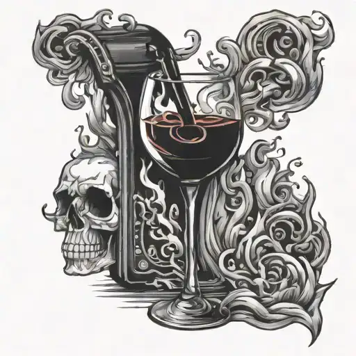 flame, party, glass of wine, bitter sweat tattoo design idea