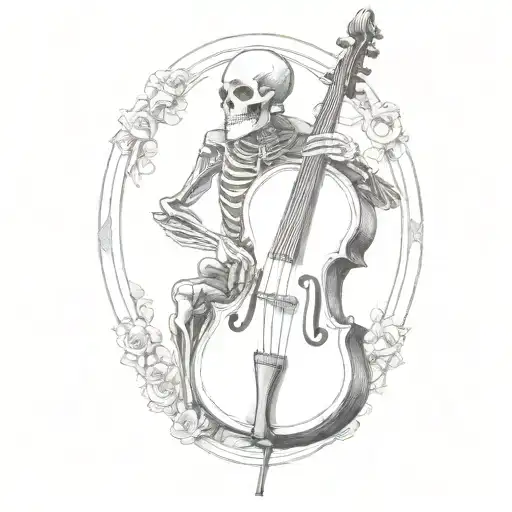 Skeleton in a floor length black cloak playing an upright bass with a bow tattoo design idea