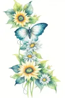 butterfly sunflower intertwined with daisies tattoo design idea