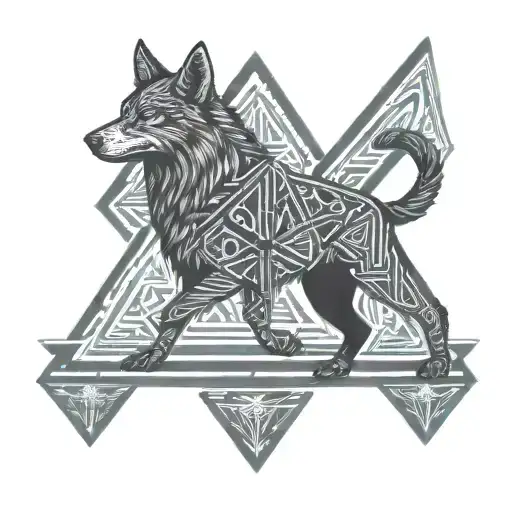 viking runes engraved triangle archer wolf forest tattoo design idea