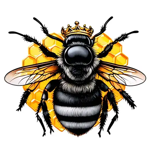 bee with crown in honey comb tattoo design idea