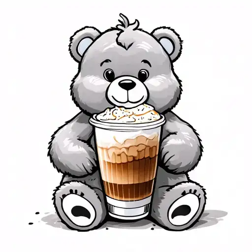 iced coffee care bear tattoo design idea