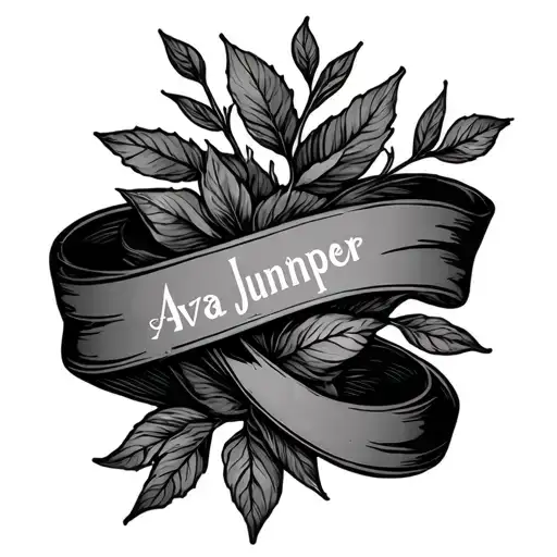 name ava juniper written on ribbon  tattoo design idea
