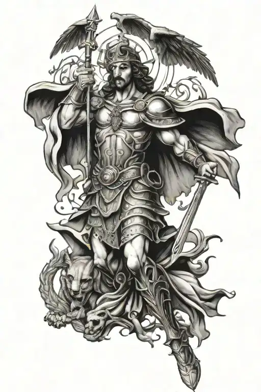 st micheal slaying the devil tattoo design idea