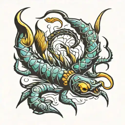 scorpion and fish tattoo design idea
