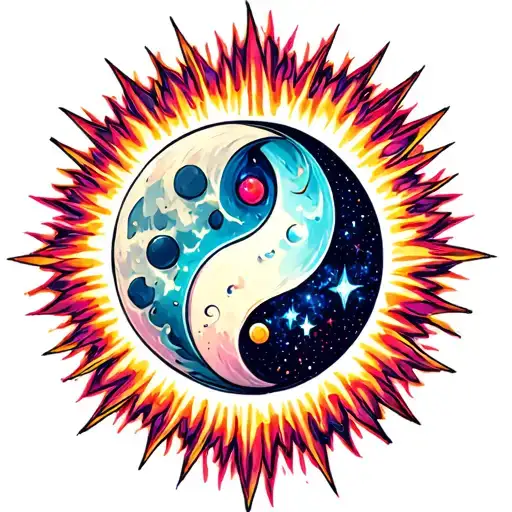 🌌 Cosmic & Sparkly	16.	Chrome moon with tribal flame outlines	17.	Neon starburst with sharp tribal rays	18.	Yin-Yang tattoo design idea