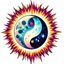 🌌 Cosmic & Sparkly	16.	Chrome moon with tribal flame outlines	17.	Neon starburst with sharp tribal rays	18.	Yin-Yang tattoo design idea