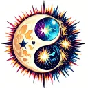 🌌 Cosmic & Sparkly	16.	Chrome moon with tribal flame outlines	17.	Neon starburst with sharp tribal rays	18.	Yin-Yang tattoo design idea