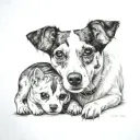 jack russell and black cat curled tattoo design idea