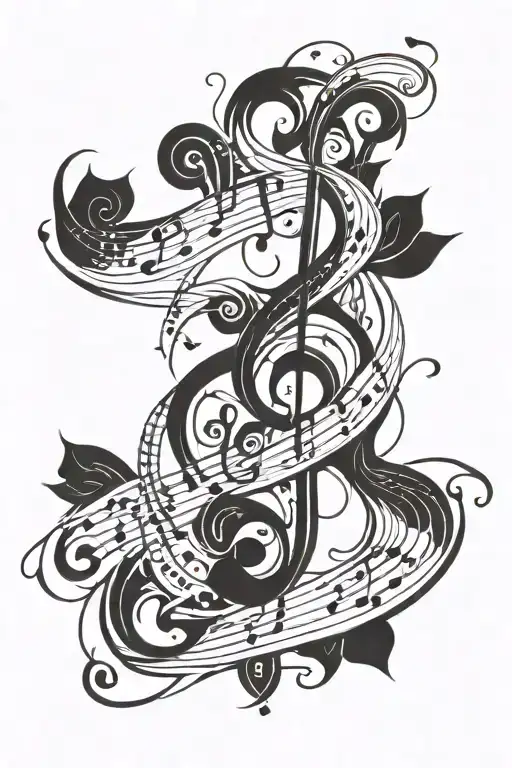 tango music notes swirling tattoo design idea