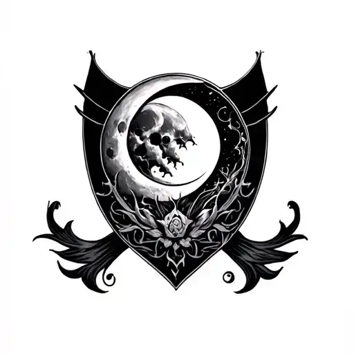 under breast tattoo with gothic theme and moon tattoo design idea