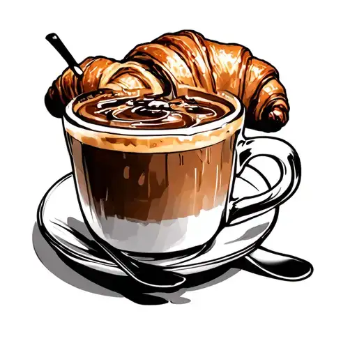 iced coffee and croissant! tattoo design idea