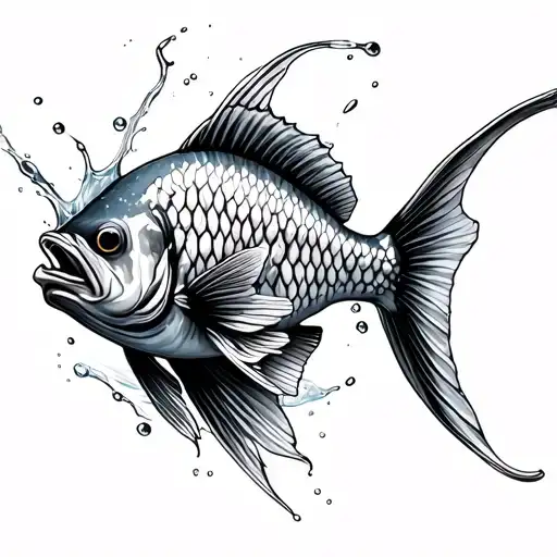 Japanese fish with splash of water. not too many shades  tattoo design idea