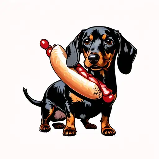 Dachshund dog (sausage) mood mood as if it were a hot dog. tattoo design idea