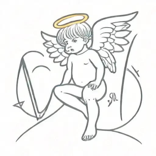 angel  baby with two letters M  tattoo design idea