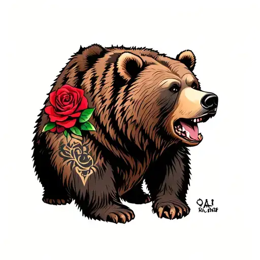 Kodiak Bear with a rose tattoo tattoo design idea