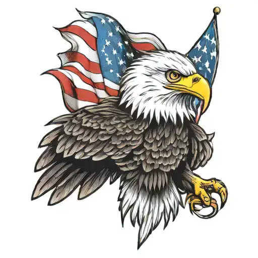 bald eagle sith amarican flag tattoo design idea