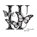 G letter and U letter i cursive, and in between them a data 2015.09.02 and 2 little butterflies if thats possible tattoo design idea