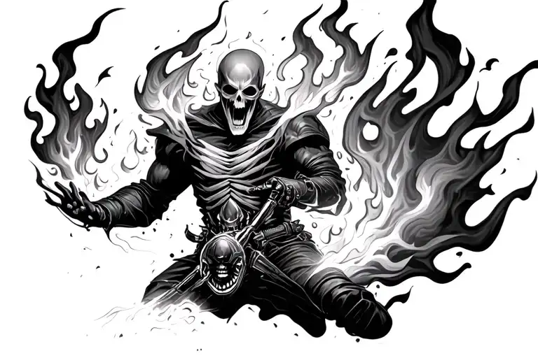 ghost rider throwing flames tattoo design idea