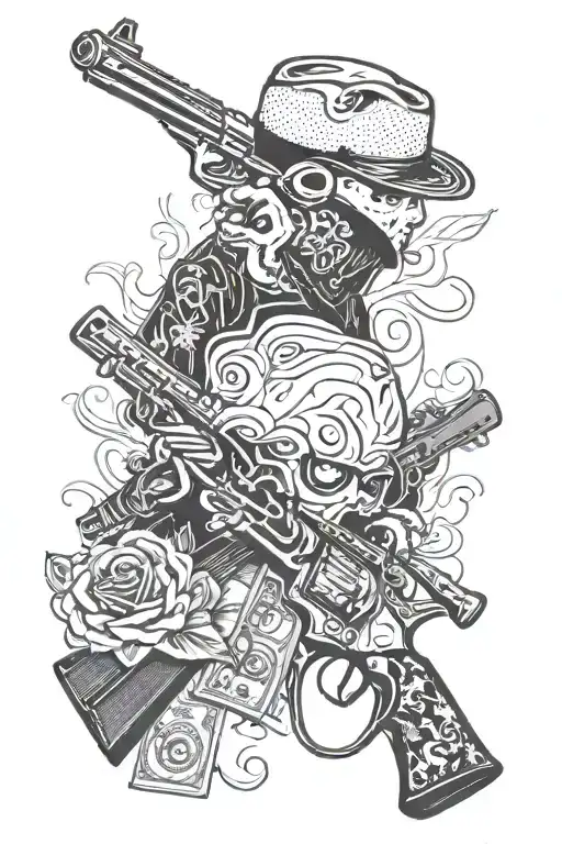 gangster, Country, guns money drugs tattoo design idea