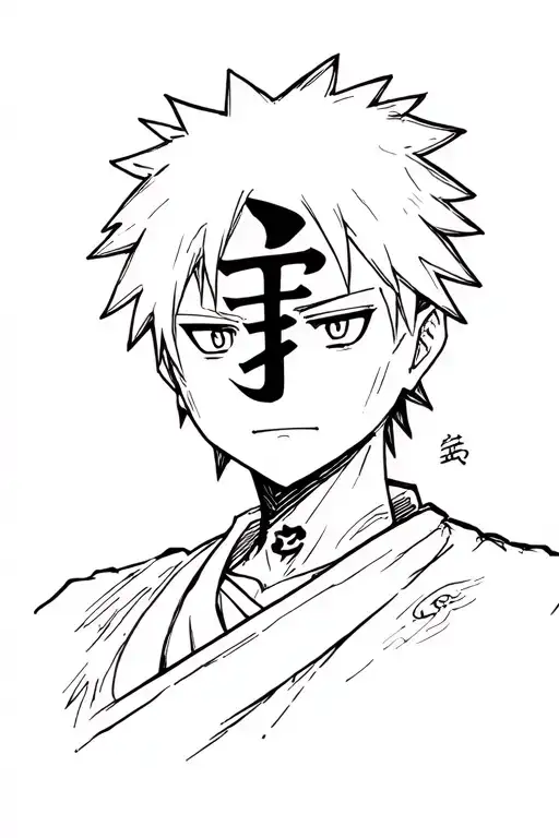 Gaara's forehead tattoo, the kanji "愛" (ai), signifies "love" and represents his journey from self-hatred to self-accept tattoo design idea