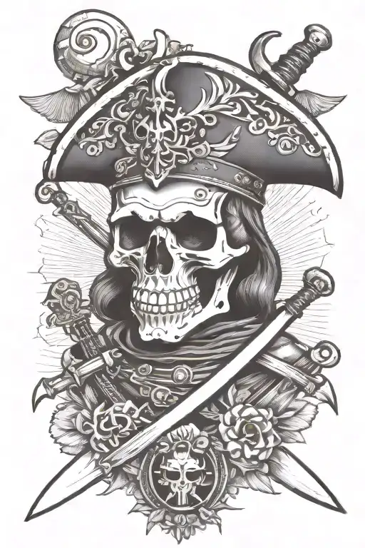 conquistador skull with 3 swords tattoo design idea