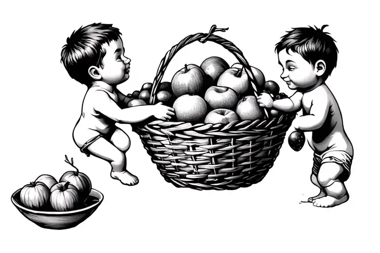 padre e hijo jugando basket full of fruit tattoo design idea