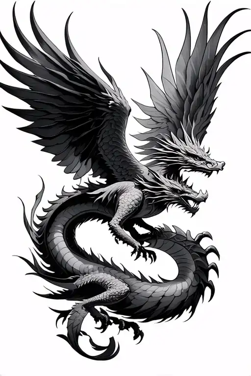 dragon and phoenix soaring symmetrical  tattoo design idea