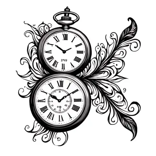 pocket watch with the time 9:36 am, African tribal, Roman numerals for march 27,1983 tattoo design idea