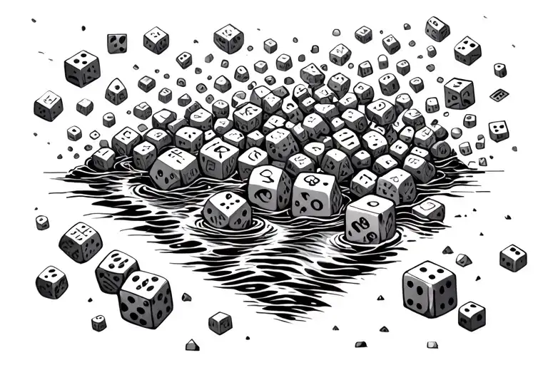 many dice tumbling  in a river tattoo design idea