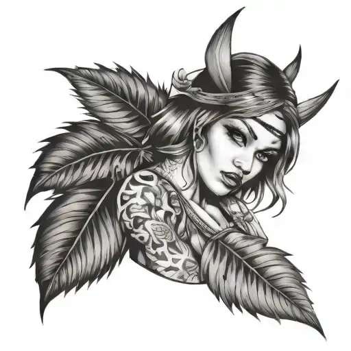 ganja leaf gangster girl tattoo design idea