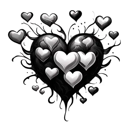 9 hearts with one heart shaded in tattoo design idea