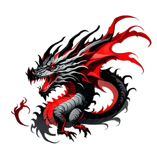 red dragon black smoke tattoo design idea