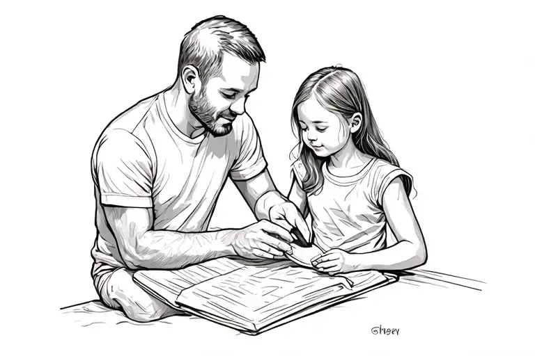 dads and daughter playing tattoo design idea