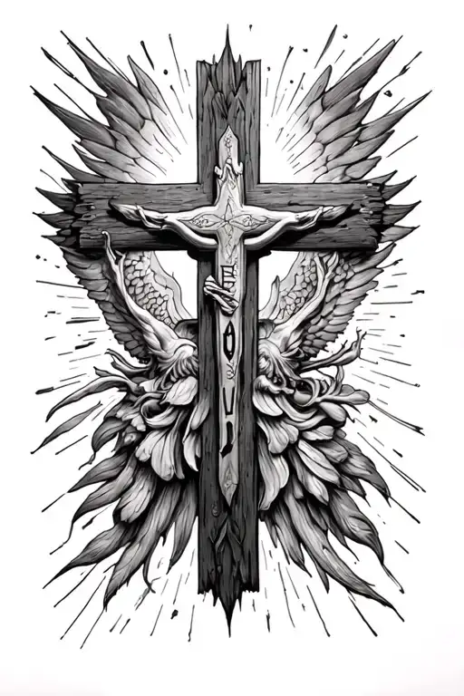 cross under words i hope they got hoodies when i get to heaven  cuz GOD know ima be thuggin 4eva - yfn mish tattoo design idea