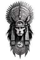 Aztec Warrior With Technology With Egyptian God Anubis, Inka Symbolism, All Seing Eye and clock Tattoo tattoo design idea