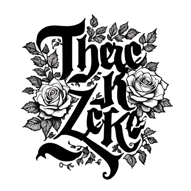 there name zeke in cursive with roses and vines tattoo design idea