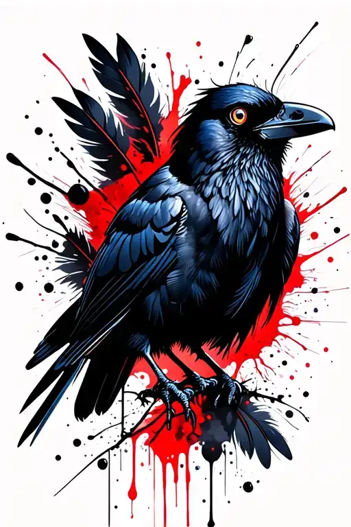 Blue-eyed crow black feathers tattoo design idea