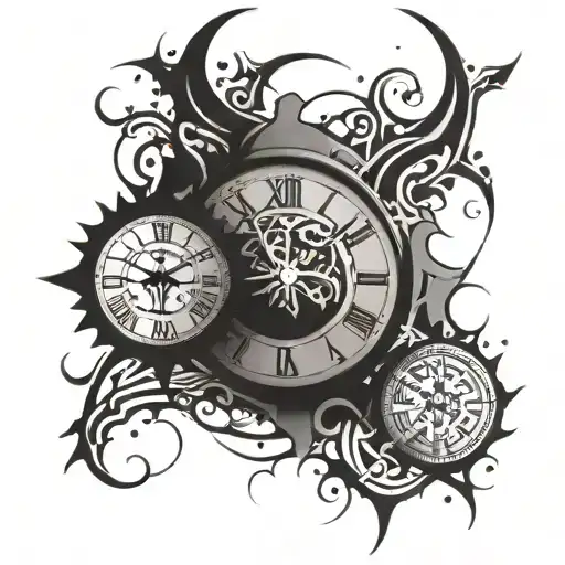 clock cracks tribal tattoo design idea