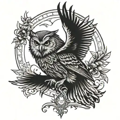 Raven wolf owl tattoo design idea