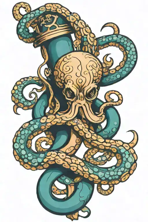 An octopus wrapped around an anchor intertwined tattoo design idea