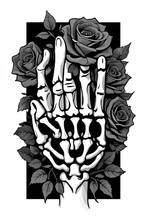 "love yourself " roses and skeleton finger tattoo design idea