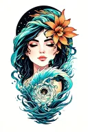 arm tattoo, black ink some color.  ocean themed. tattoo design idea
