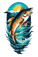 arm tattoo, black ink some color.  ocean themed. tattoo design idea