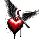 Betrayal tattoo with a fallen angel broken wings and a bleeding heart with a knife  tattoo design idea