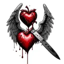 Betrayal tattoo with a fallen angel broken wings and a bleeding heart with a knife  tattoo design idea